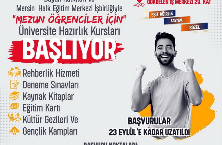 AKDENİZ BELEDİYESİ  ETÜT MERKEZİ’NE BAŞVURU SÜRESİ 23 EYLÜL’E DEK UZATILDI